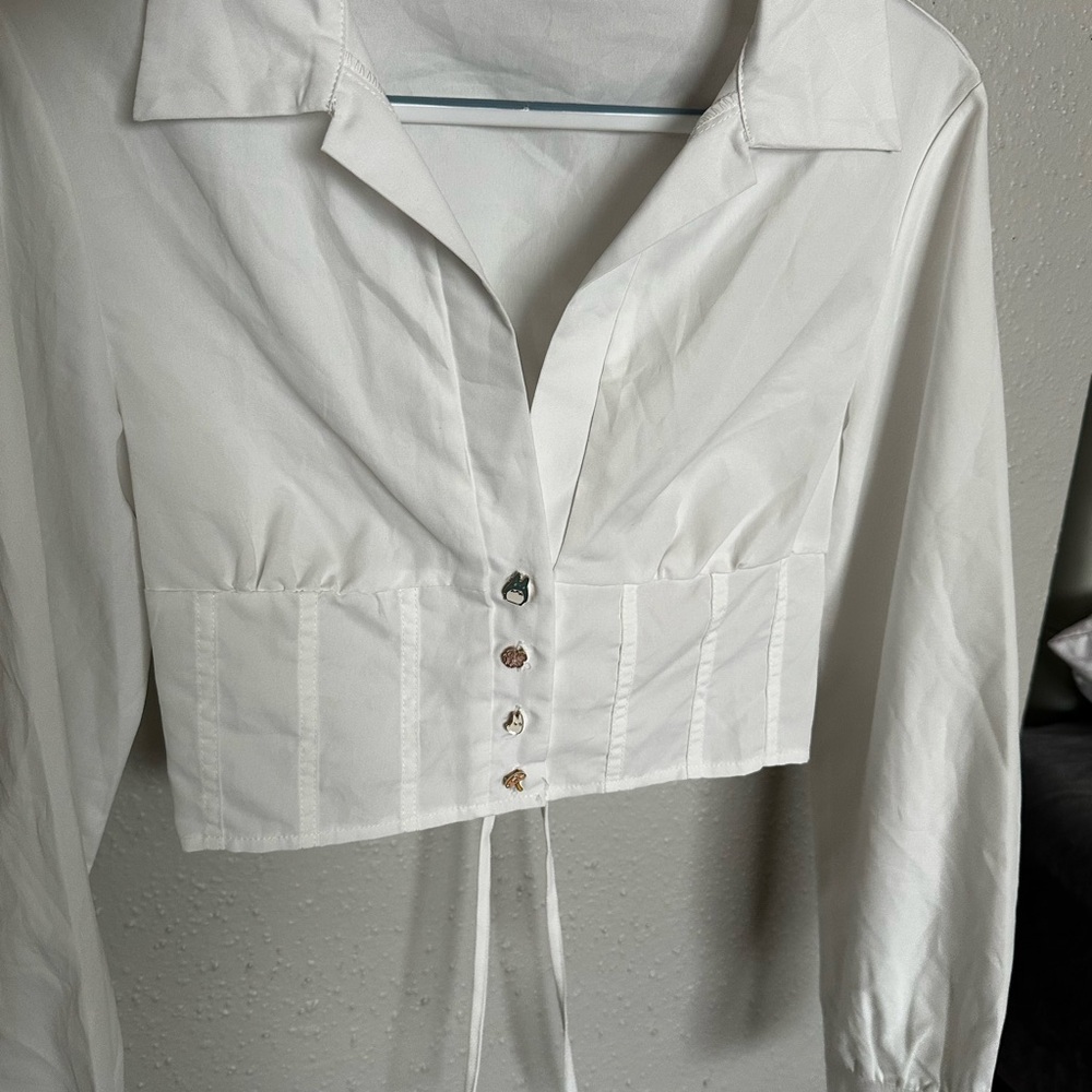 SHEIN White Cropped Button-Up Blouse NWOT